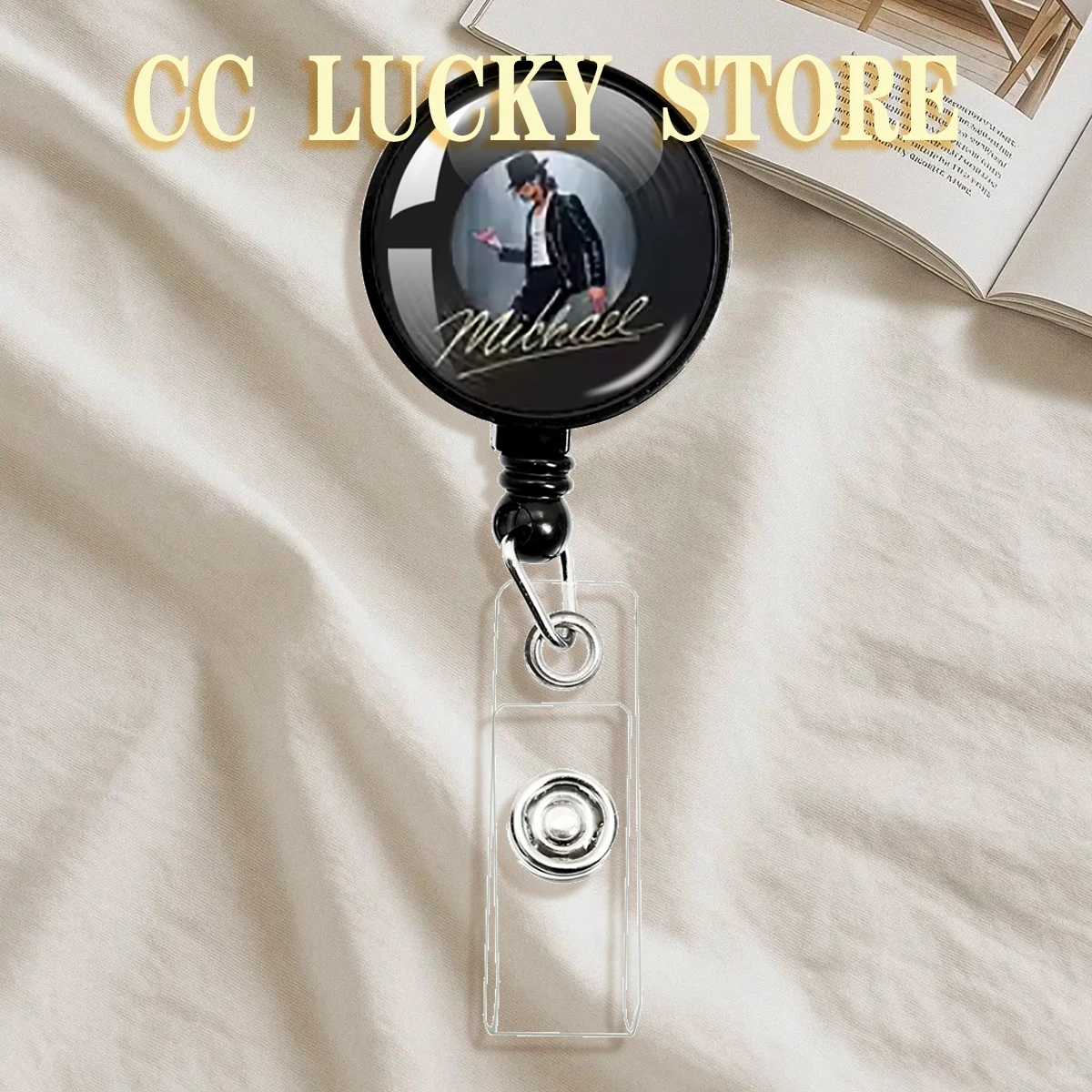 Popular American Singer Michael Jackson Handmade 30mm Glass Badge Cabochon Retractable Badge Reel Lanyard ID Holder Brooche Gift