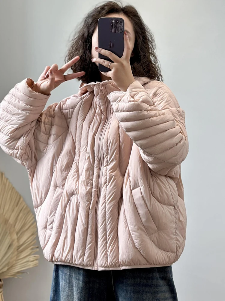 2025 herbst Winter Frauen Übergroße Puffer Jacke Kurze Ultra Licht 90 % Weiße Ente Unten Mantel Mit Kapuze Warme Parkas outwear