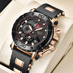 2024 LIGE Men Watch Top Brand Luxury Fashion Military Quartz Watch Men Silicagel Waterproof Sports Chronograph Relogio Masculino