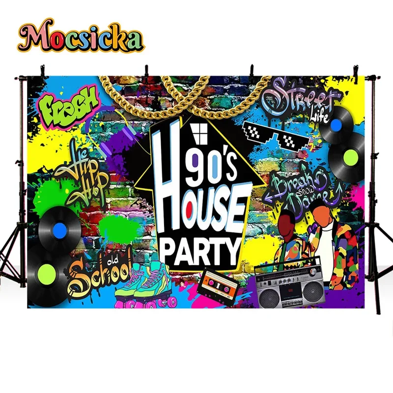 Mocsicka 90's House Party Photography Backgrounds Punk Ballet Style Oil Paint Music Broken Wall Happy Birthday Party Photo Prop