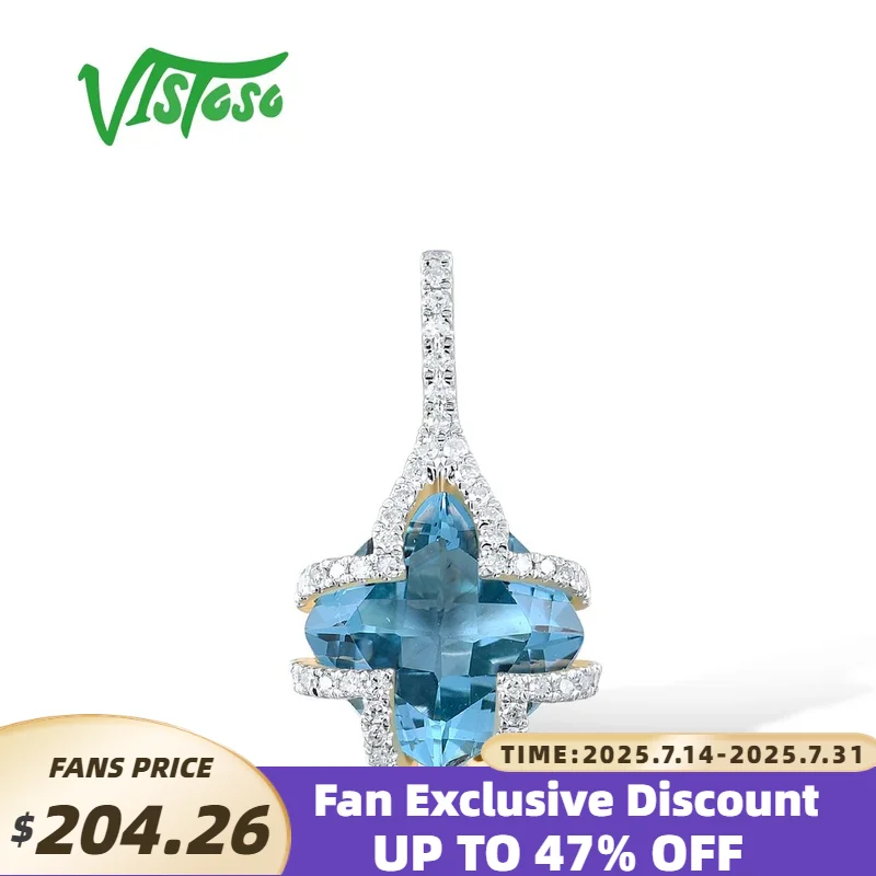 

VISTOSO Authentic 14K 585 Yellow Gold Pendant For Women Sparkling Diamond Exquisite Blue Topaz Wedding Engagement Fine Jewelry