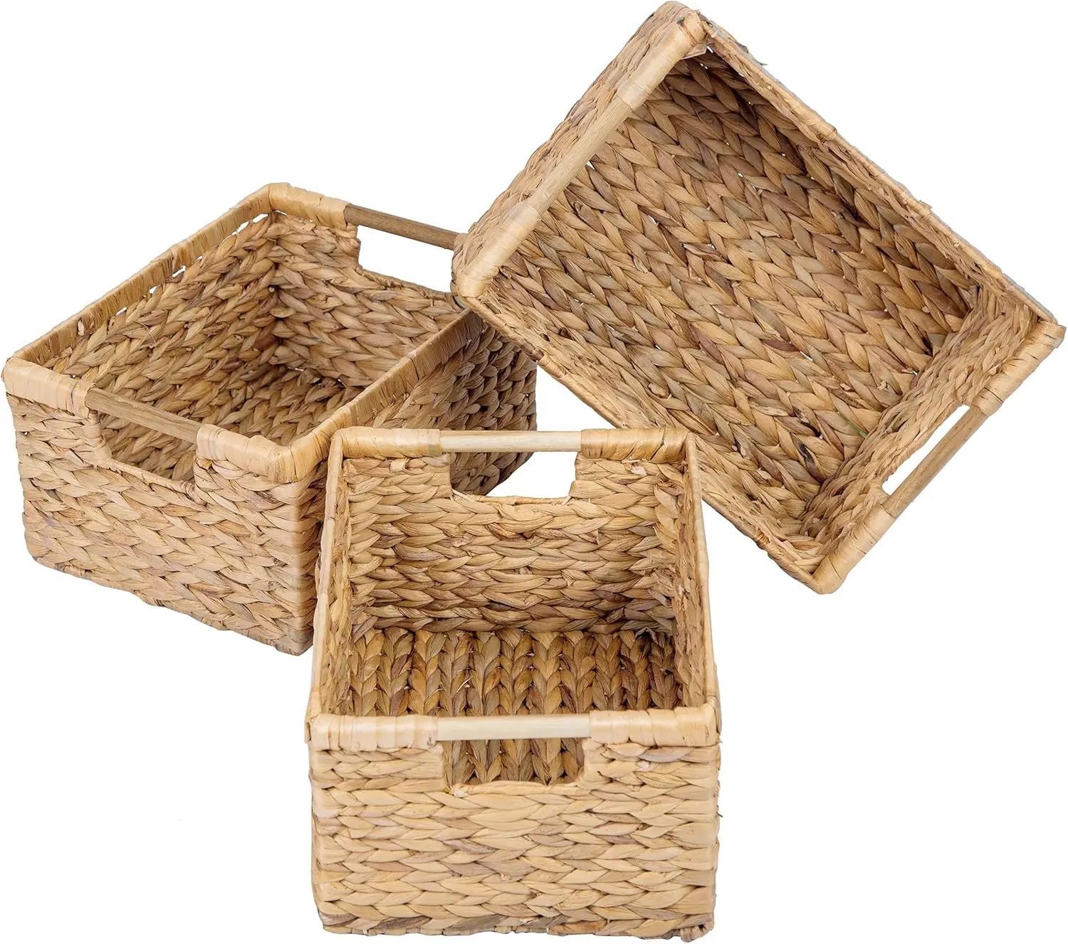 

Large Wicker Basket Rectangular with Wooden Handles for Shelves Water Hyacinth Basket Storage Natural Baskets for Organizing