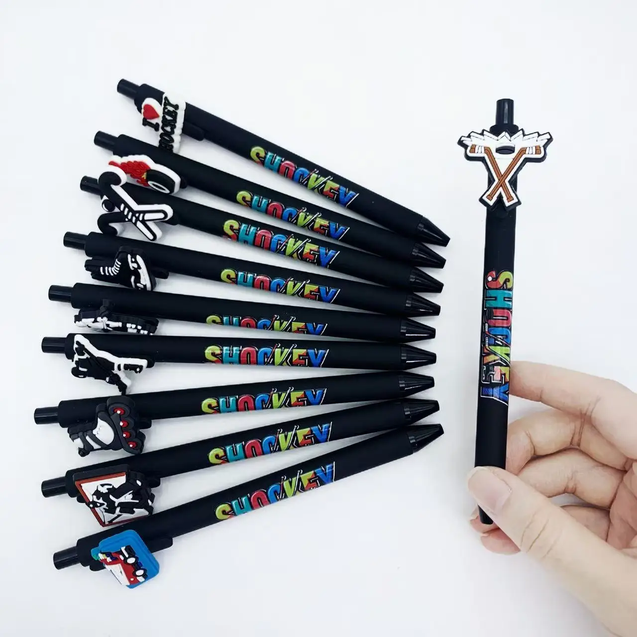 8 قطع/15 قطعة من أقلام الهدايا الإبداعية للهوكي الأسود، أقلام توقيع على شكل تزلج #4