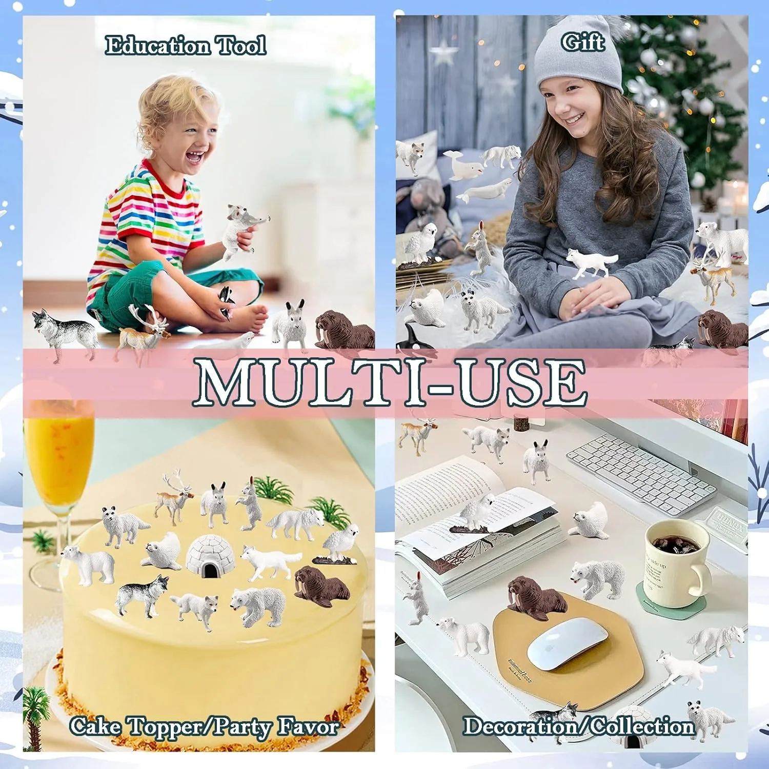 10 قطع من شخصيات حيوانات القطب الشمالي، تماثيل ألعاب حيوانات قطبية واقعية للأطفال الصغار، شخصيات مخلوقات بحر المحيط البلاستيكية مع