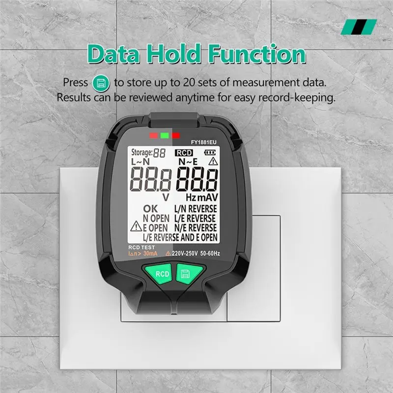 WORTHOWN-FY1881 Digital Socket Tester Voltage Test US Plug Socket Tester Ground Neutral Plug Polarity Phase Check