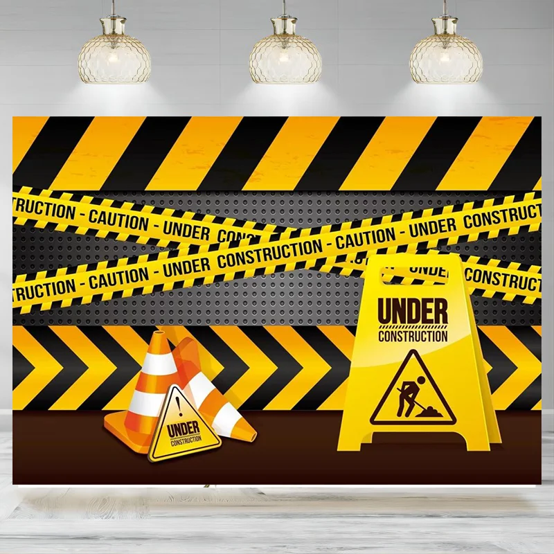 

Construction Backdrop Banner Black Yellow Warning Lines Photographic Theme Birthday Party Decoration Children Kids Background