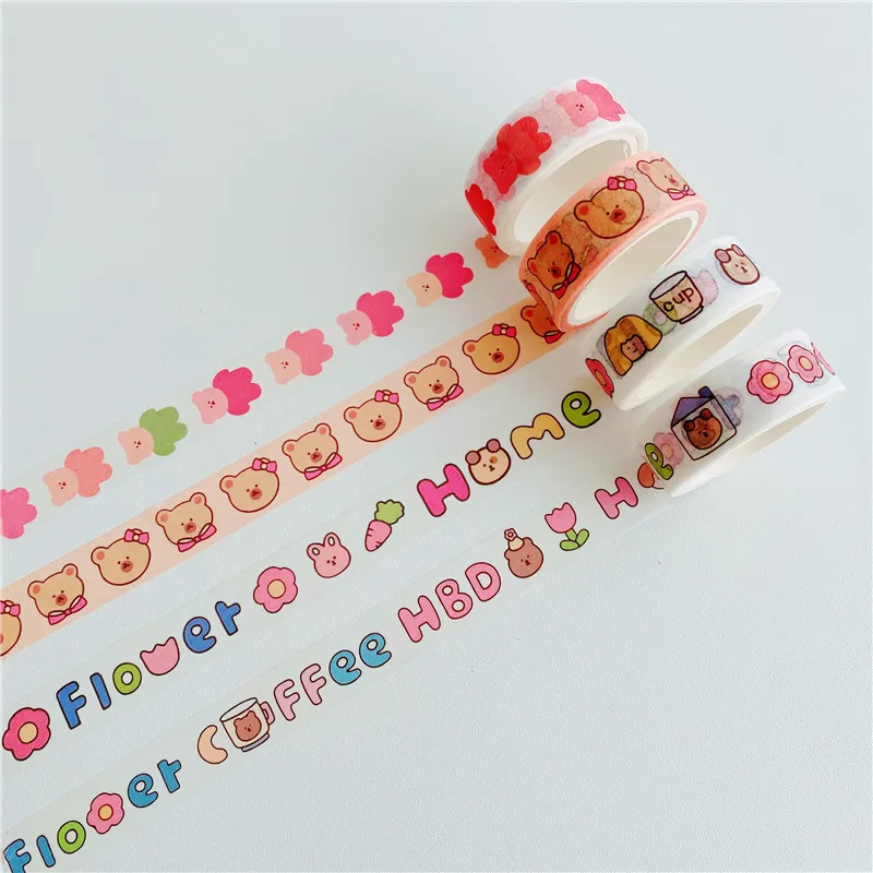 5 Meter Korean Ins Washi Tape Adorable Teddy Bear English Letters Decorative Masking Tape for Scrapbooking Envelope Seal