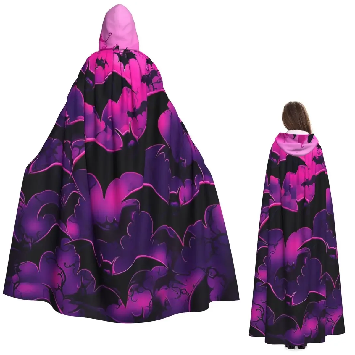 Custom Halloween Bats Long Hooded Cloak Witch Medieval Costume Cosplay Cape HalloweenParty Adult Unisex