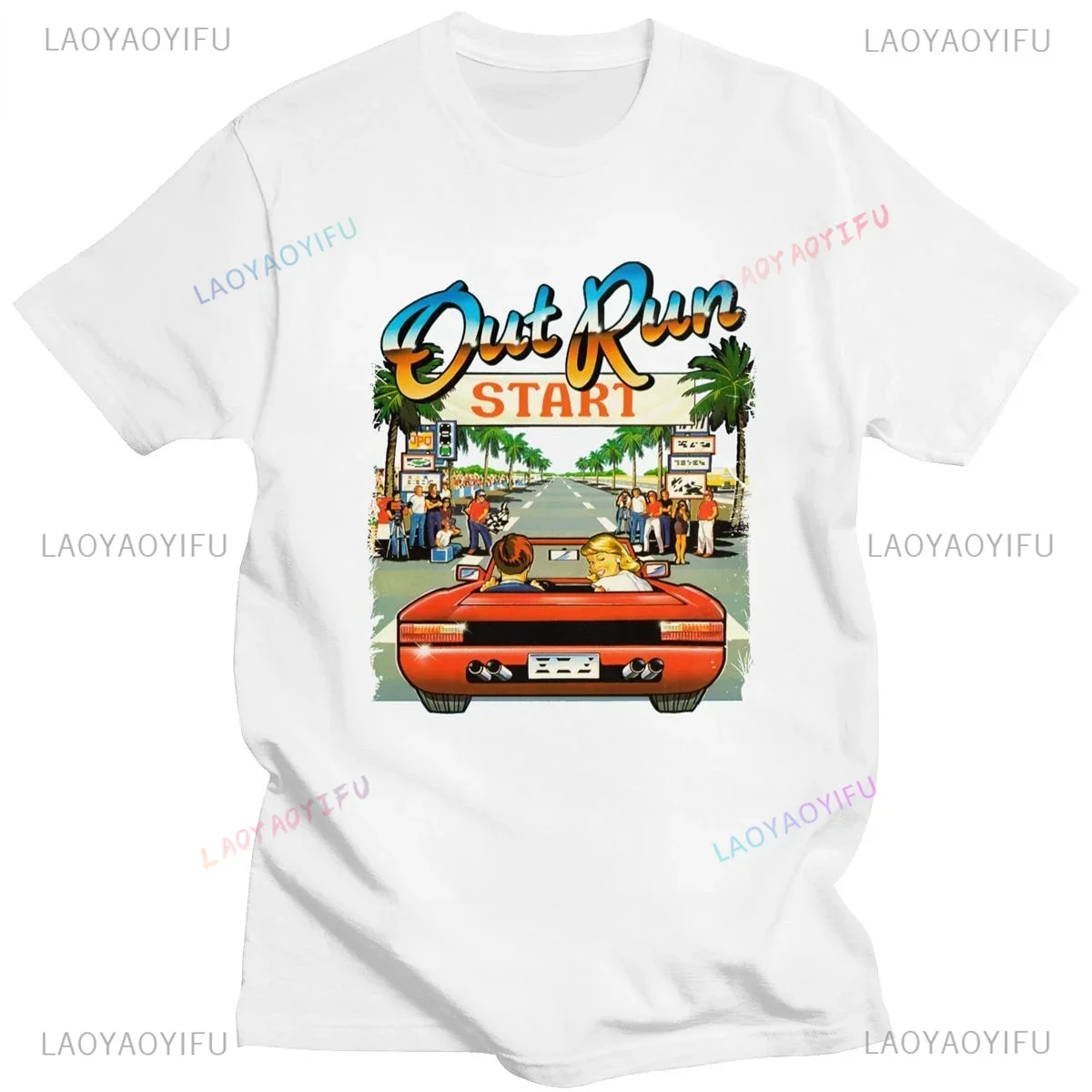 Japanese Arcade Racing Video Game Out Run T Shirt Men Cotton Short Sleeve Vintage 80s Console Gaming T-shirt OutRun Tshirt