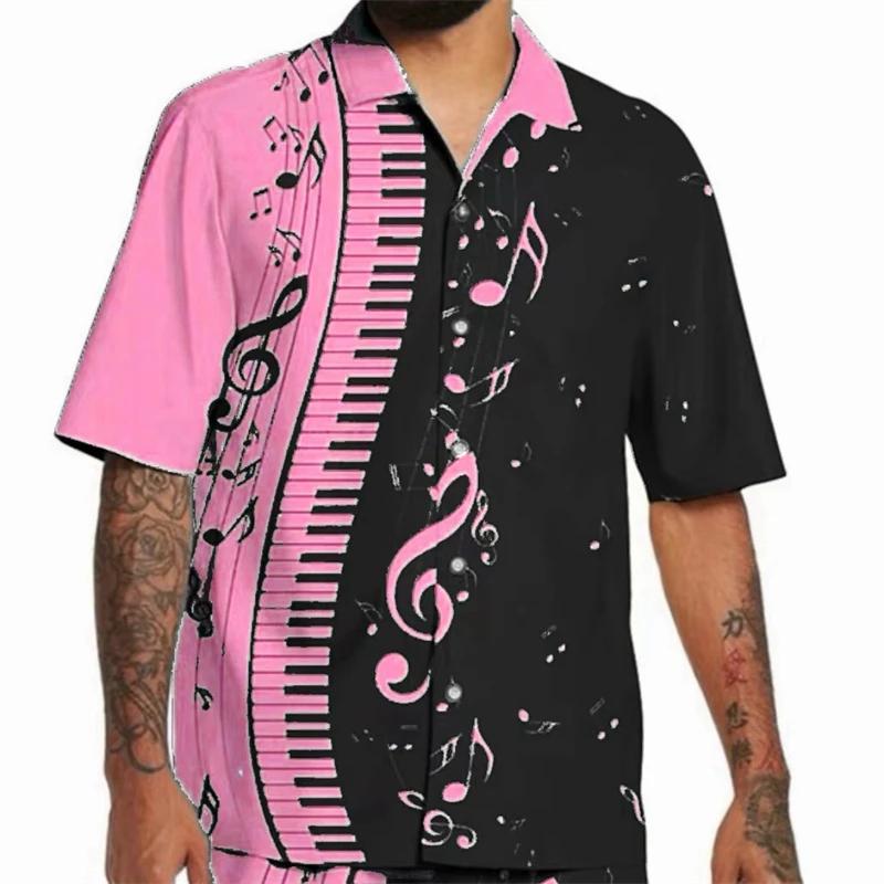 10-color men's shirt explosion music band 3D print lapel short-sleeved shirt decoration comfortable fabric XS-4XL