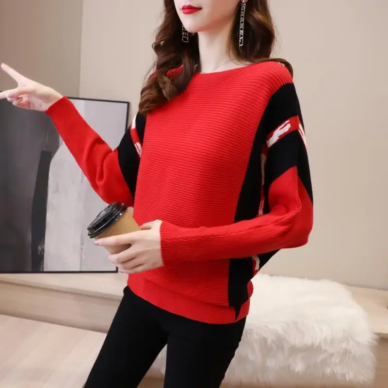 Autumn Spring New Lazy Wind Sweater Women Loose Long Sleeved Bat Shirt Korean Short Knitted Top Ladies Pullover Jumper Knitwear