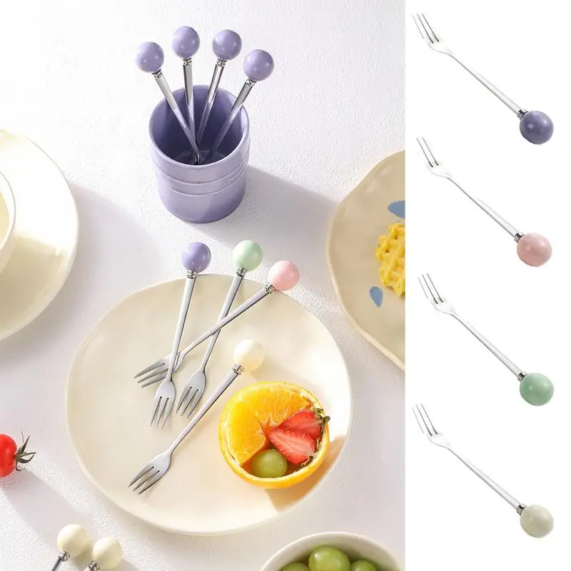 Fruit Dessert Forks Stainless Steel food forks dishwasher safe Tableware Dinner Forks With Round Ceramic Handle For Kitchen