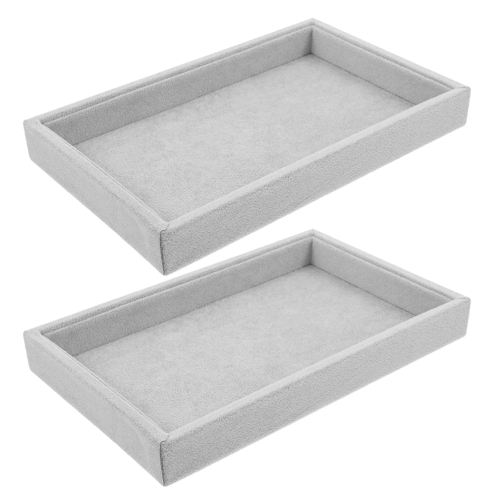 

2Pcs Ice Gray Luxe Fabric Stackable Jewelry Display Tray for Necklaces Rings Bracelets Earrings Organizing Drawer Countertop
