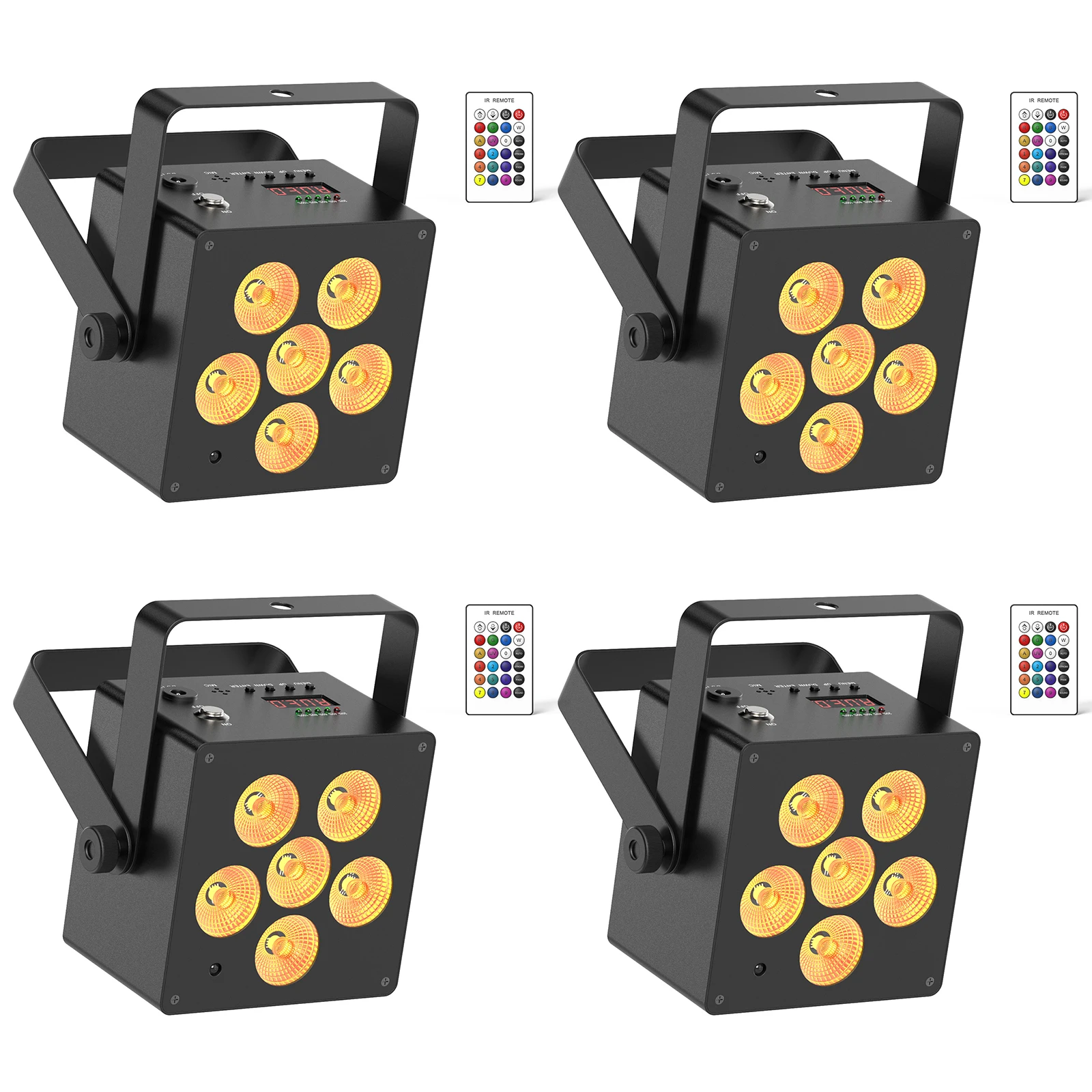 Yiflamefly 4Pcs 50W Square Par Light Built-in 5200mAh Battery 6X6W RGBWAUV LED Stage Light DMX DJ Light For Disco Wedding Party