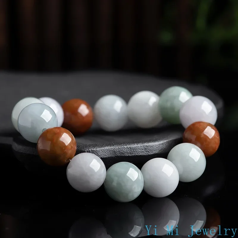 Burmese Jade Beaded Bracelets Gifts Amulets Natural Man Amulet Talismans Luxury Bangle Jadeite Gift Charm Jewelry Vintage Stone view 4