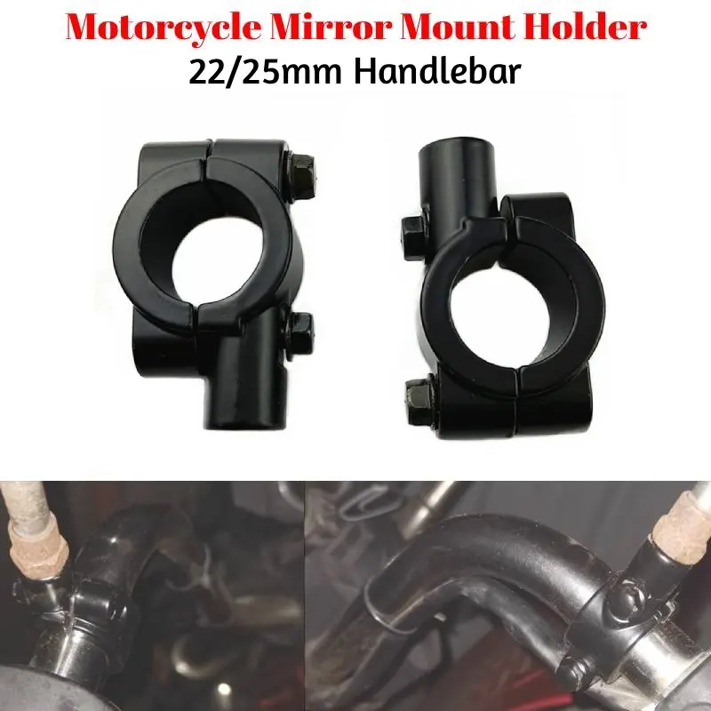 Motorcycle Mirrors Mount Holder Clamp 22/25mm Handlebar 8mm 10mm Thread Black Aluminium Universal For Rear View Mirror Bracket