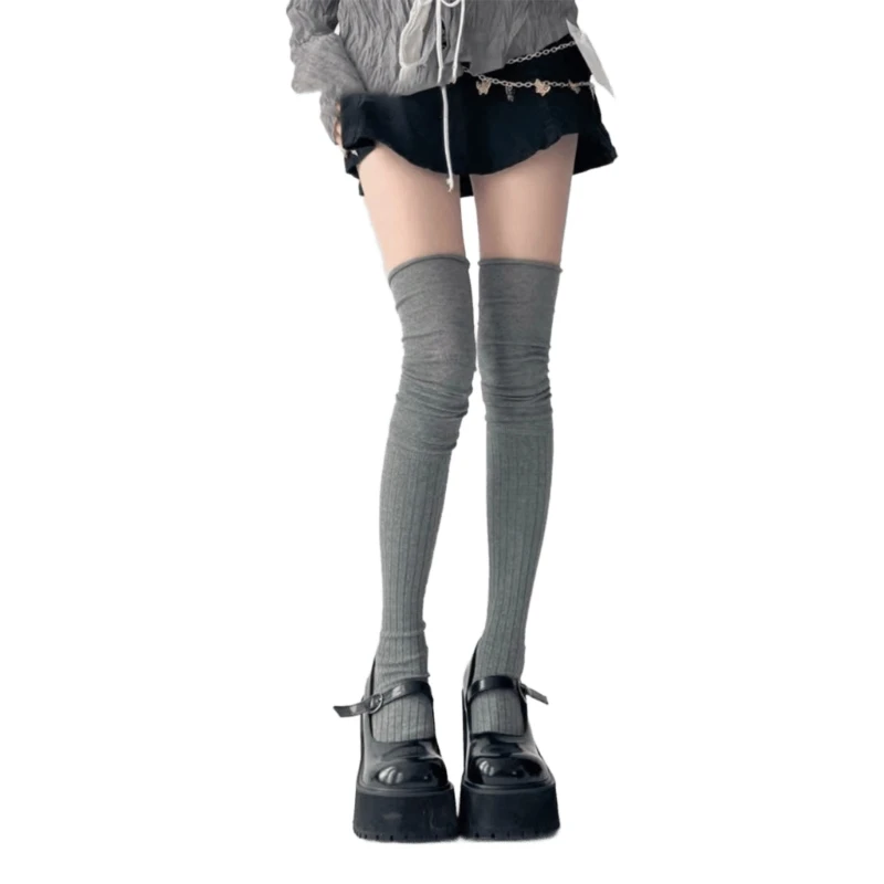 Women Student Over Knee Stockings Slouch Top Knitted Thigh High Long Boot Socks Dropshipping