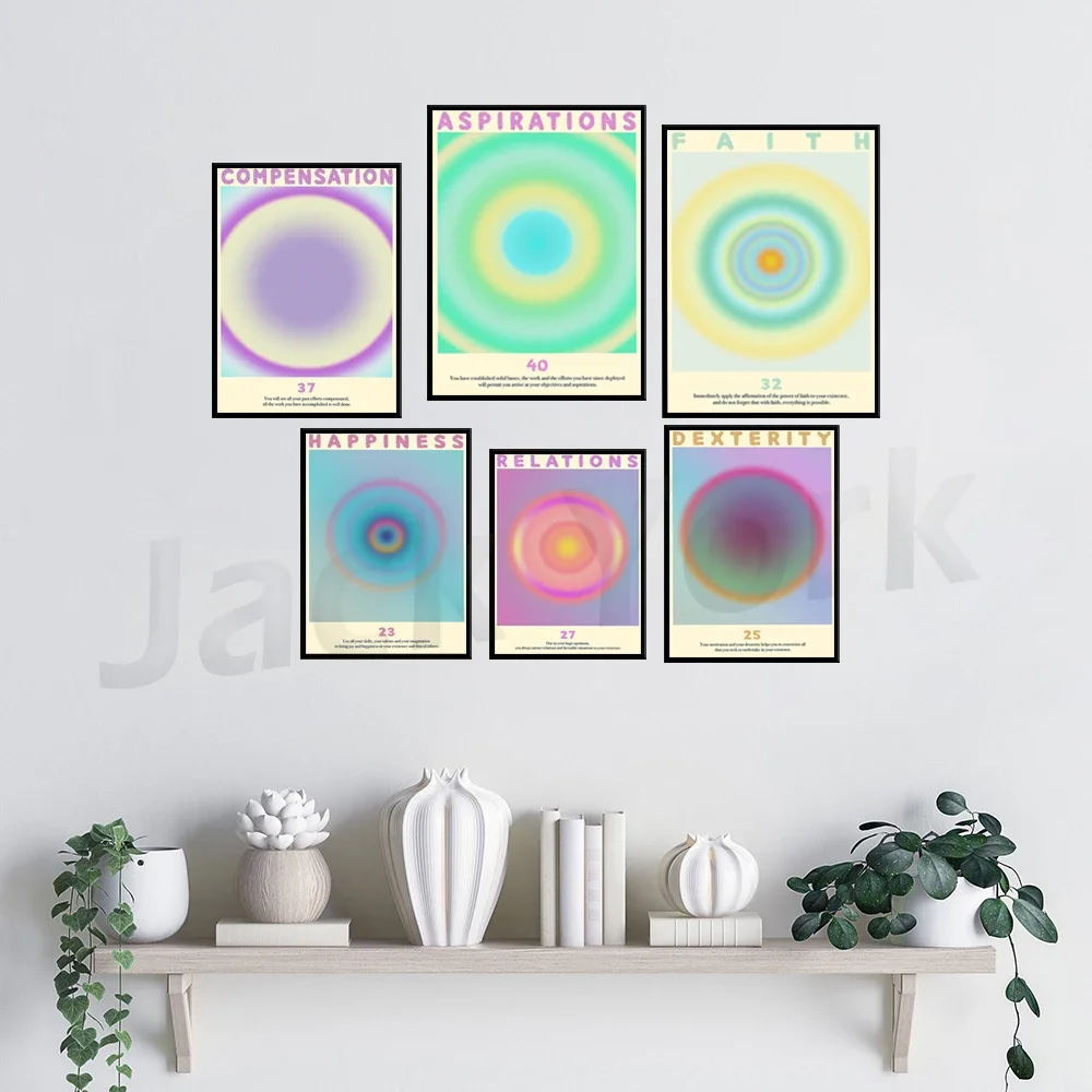 ملصق هالة، رقم الملاك، فن جداري ملون متدرج، ديكور حائط روحي، تأكيد إيجابي، ديكور منزلي تجريدي #4