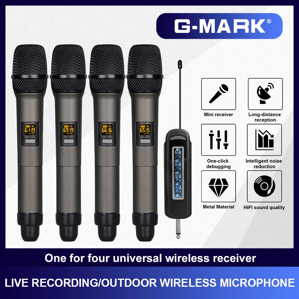 G-MARK X440 microfono Wireless professionale per ricezione a lunga distanza di alta qualità da 100M con quattro microfoni con ricevitore