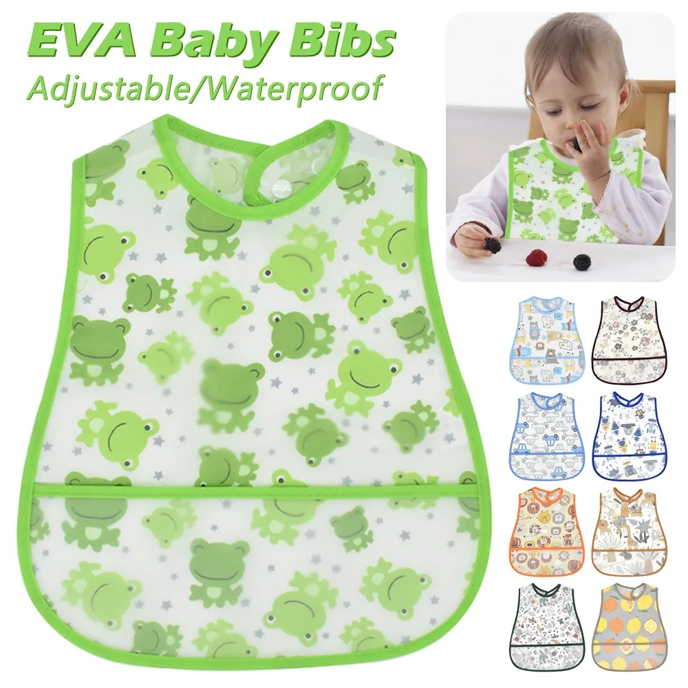 

New Cartoon Pattern EVA Baby Bibs Big Pocket Design Dirt Proof Baby Apron Adjustable Waterproof Baby Bibs for Girls Boys