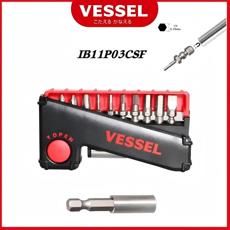 VESSEL IB11P03CSF JIS 11Pcs Impact Ball Torsion Bits Set - Slide Case, Screwdriver Replacement Bits, Durable Hand Tools