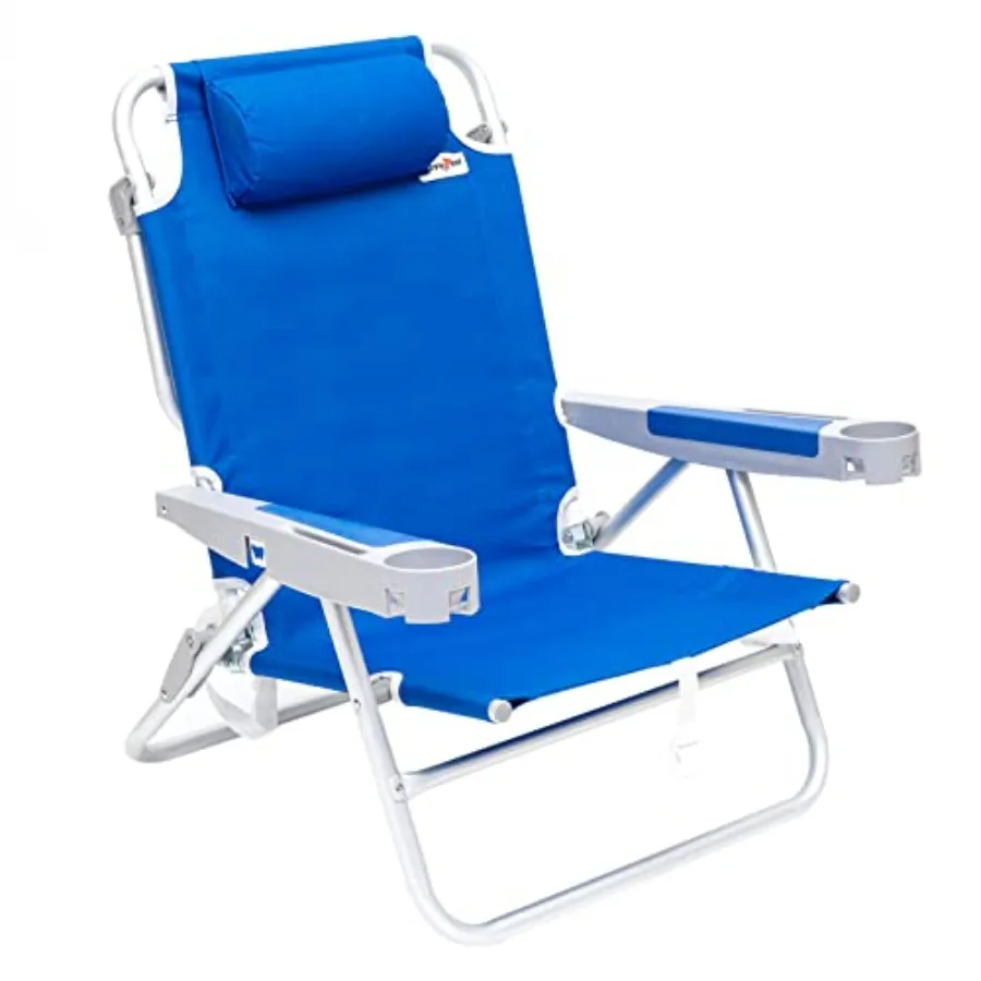 

Extra Wide 8" Low Beach Chair 5 Position Lay Flat XL Oversized Portable Folding Camping Chairs with Cup Holder for Outdoor/Trip