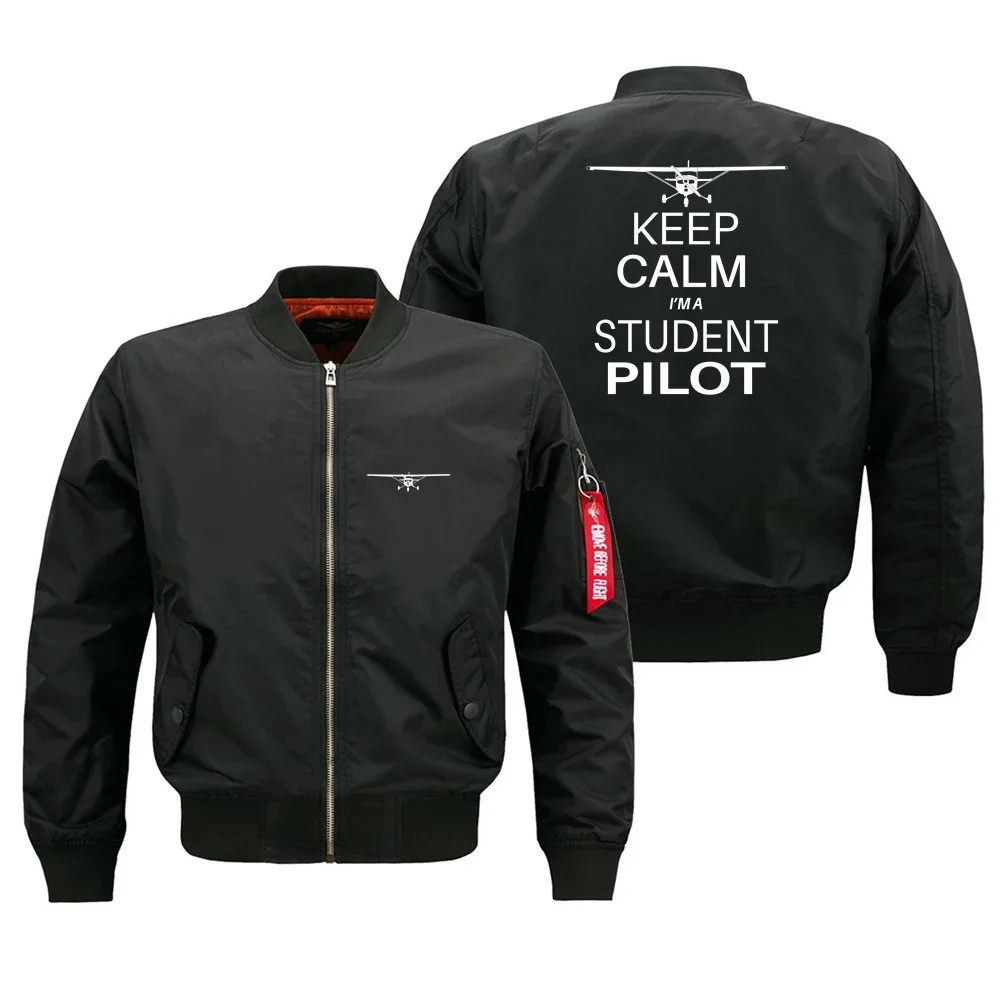 Keep Calm  I'm A Student Pilot Outdoor Military Aviation Pilots Ma1 Bomber Flight Jacket Coats for Men Casual Baseball Jacket