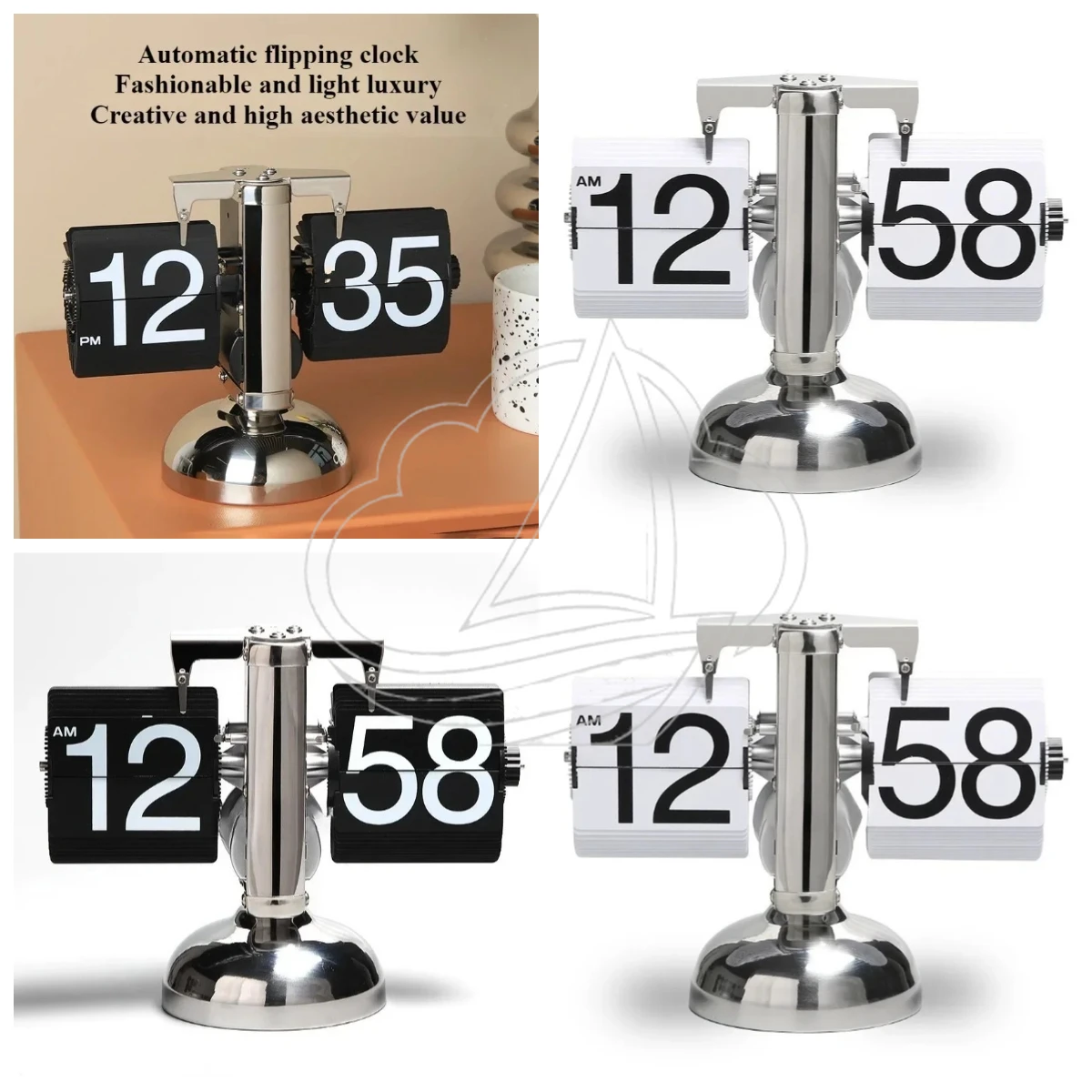 Minimalist Nordic Page Turning Clock, Automatic Mechanical Desktop Clock, Portable Household Retro Art Decoration Ornament