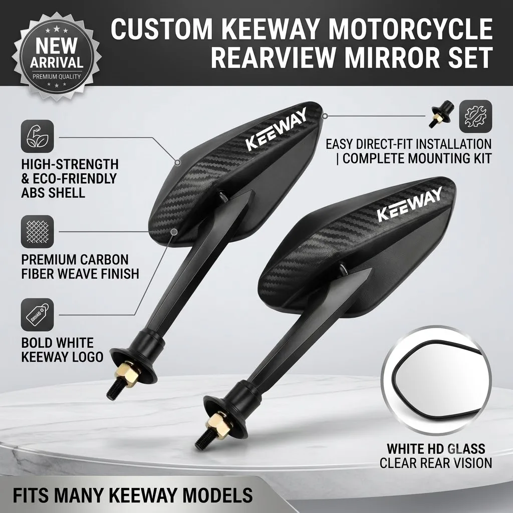 Carbon Fiber Rearview Adjustable Motorcycle Convex Mirrors 8mm With LOGO For Keeway 50 Vieste 300 Zahara RKV RKF 125 RKS 150
