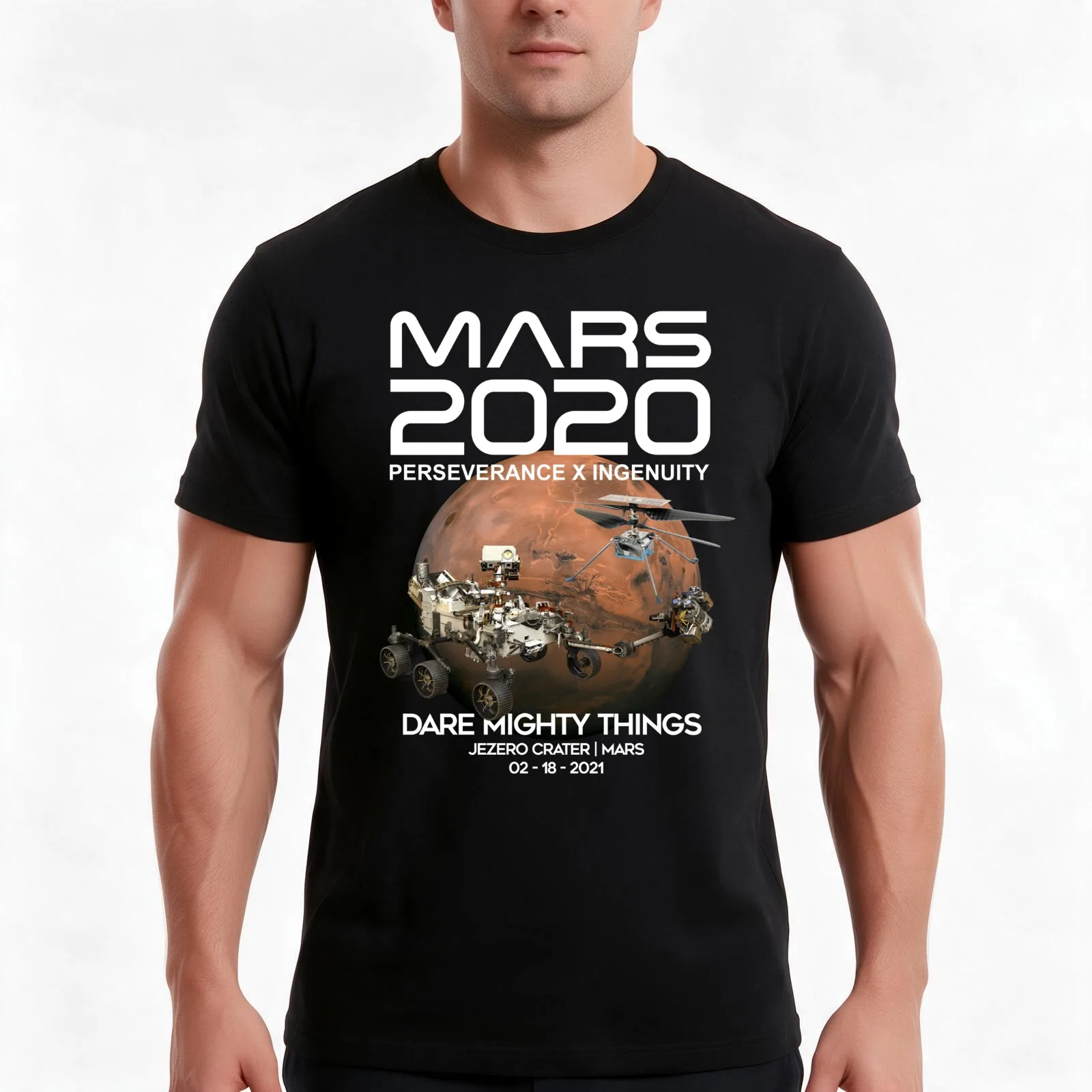 Mars 2020 Perseverance x Ingenuity Dare Mighty Things T-Shirt, Summer Casual Cotton Tee, Oversized Streetwear Tops, 100% Cotton