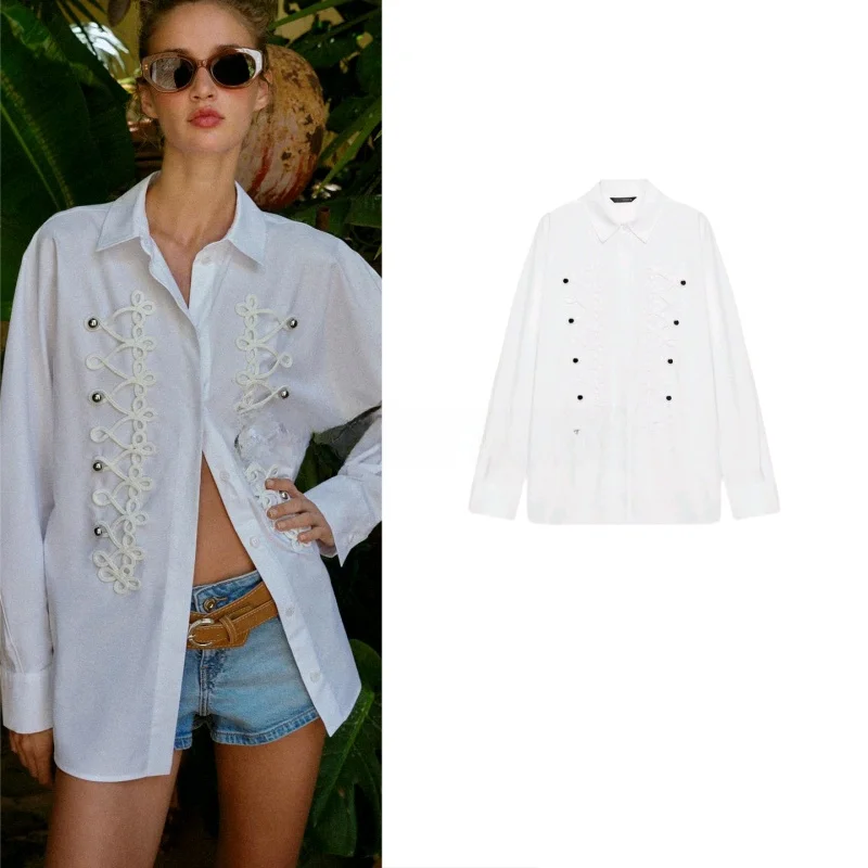 

New Summer Women's Commuter Style Long Sleeve Collared Shirt with Rope Knot Button up Top Slim Fit Polyester Fiber Skin Frien...