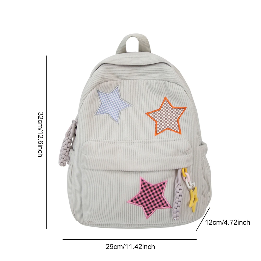 Corduroy Star Backpack Large Capacity for Women Rucksack Kawaii Knapsack Trendy School Bag for Outdoor Campus Travel