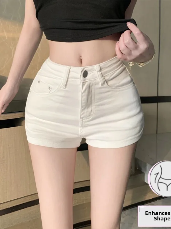 Sexy American Style Plump Hip Short Jeans Tight Fit Summer Autumn Slimming Hot Pants Women's Natural Waist Cotton Blend High ...