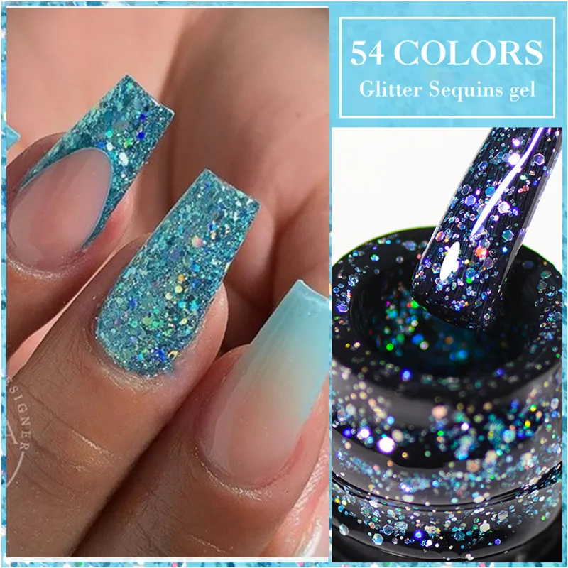 Mtssii Glitter Gel Nail Polish Lantejoulas Brilhantes Cor do Verão Nail Art Vernis Semi Permanente Soak Off Gel UV Nude Nail Gel Esmalte