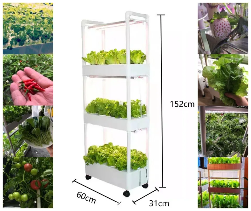42 Pods Hydroponic Growing System with LED Grow Lights, 3Tiers Mobile Vertical Gardening Planter for Herb,Vegerables,Strawberry