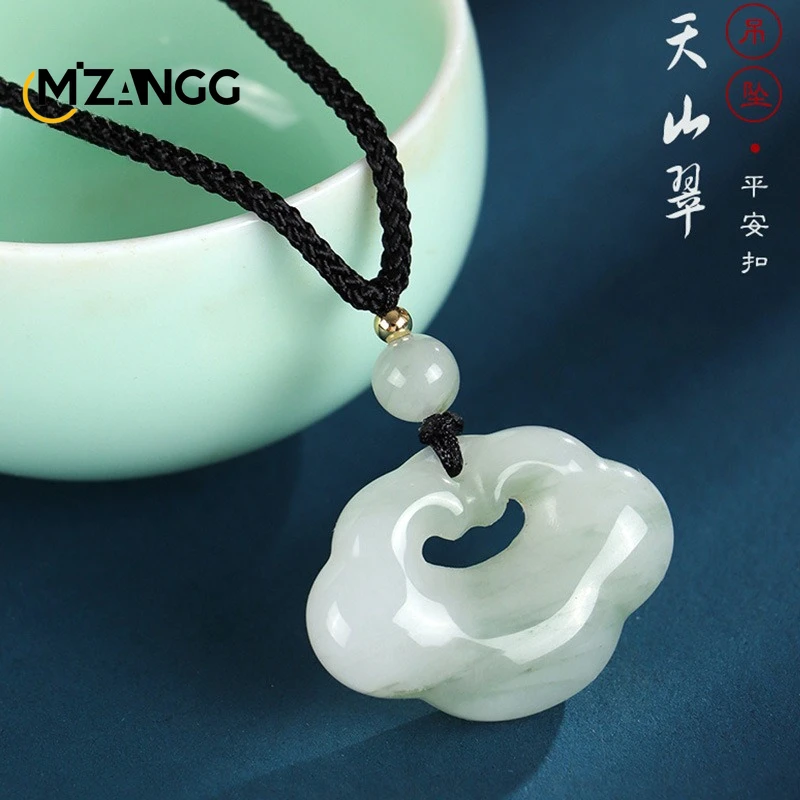 Natural Tianshan Cui Xiangyun Lock Pendant Guizhou Cui Ruyi Lock Peace Necklace Holiday Gifts for Men and Women