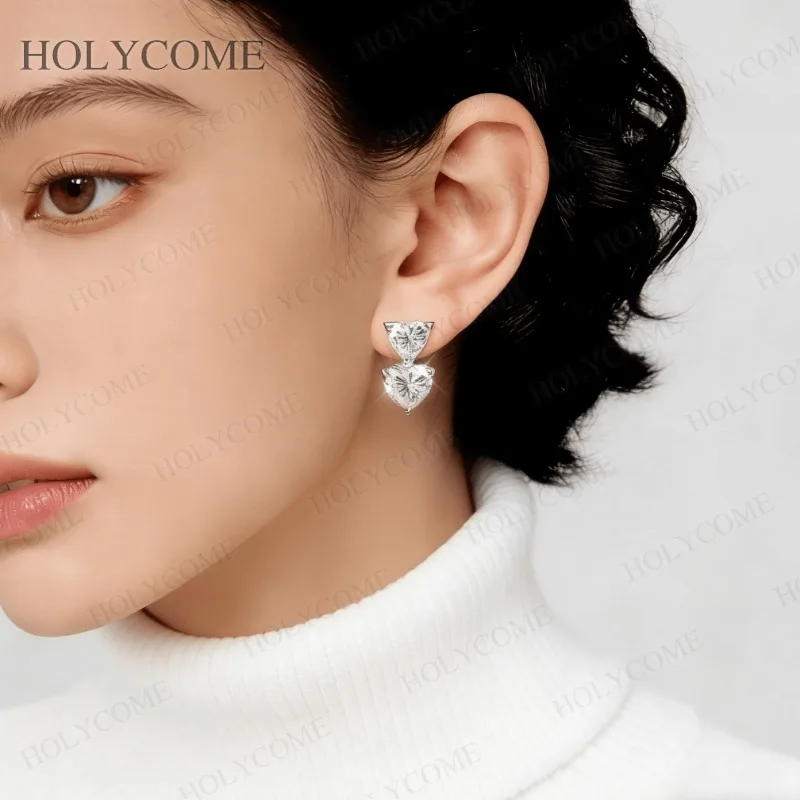 Boucles d'oreilles Double cœur personnalisées, cœur Moissanite 6.5x6.5mm/8x8mm, Total 3CT/6CT D couleur VVS1, bijoux scintillants pour noël