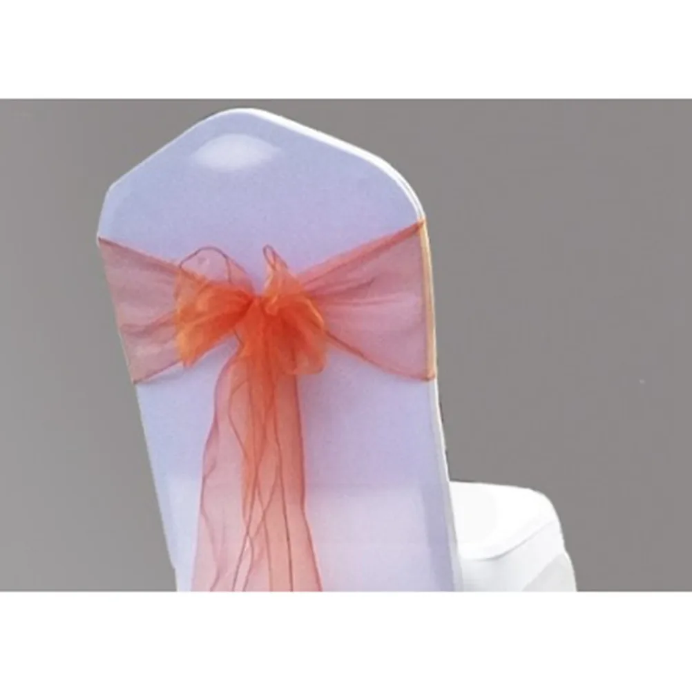10Pcs Chair Ribbon Bowknot Designed Organza No-Tie Sash Wedding Banquet Hotel Chair Back Decoration for Party Events