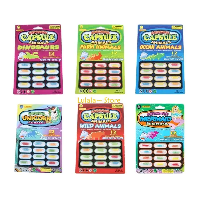 Y4QA 12 stuks Watergroeiende dino tabletten Educatief en leuk speelgoeddierthema Mini 12 Tabletten Stel elke magie in groei