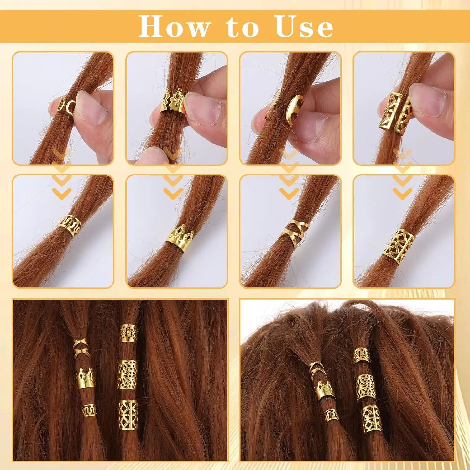 50 Pcs/Pack Gold/Silver Hair Cuffs Adjustable Metal Hair Jewelry Rings Hair Dreadlock Braid Accessories for Women Men Decoration
