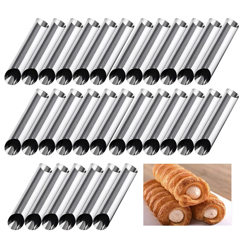 20Pcs Cannoli Tubes Stainless Steel Cream Horn Molds Non-Stick Cannoli Forms Conical Tube Cone Dessert Pastry Roll Baking Mold