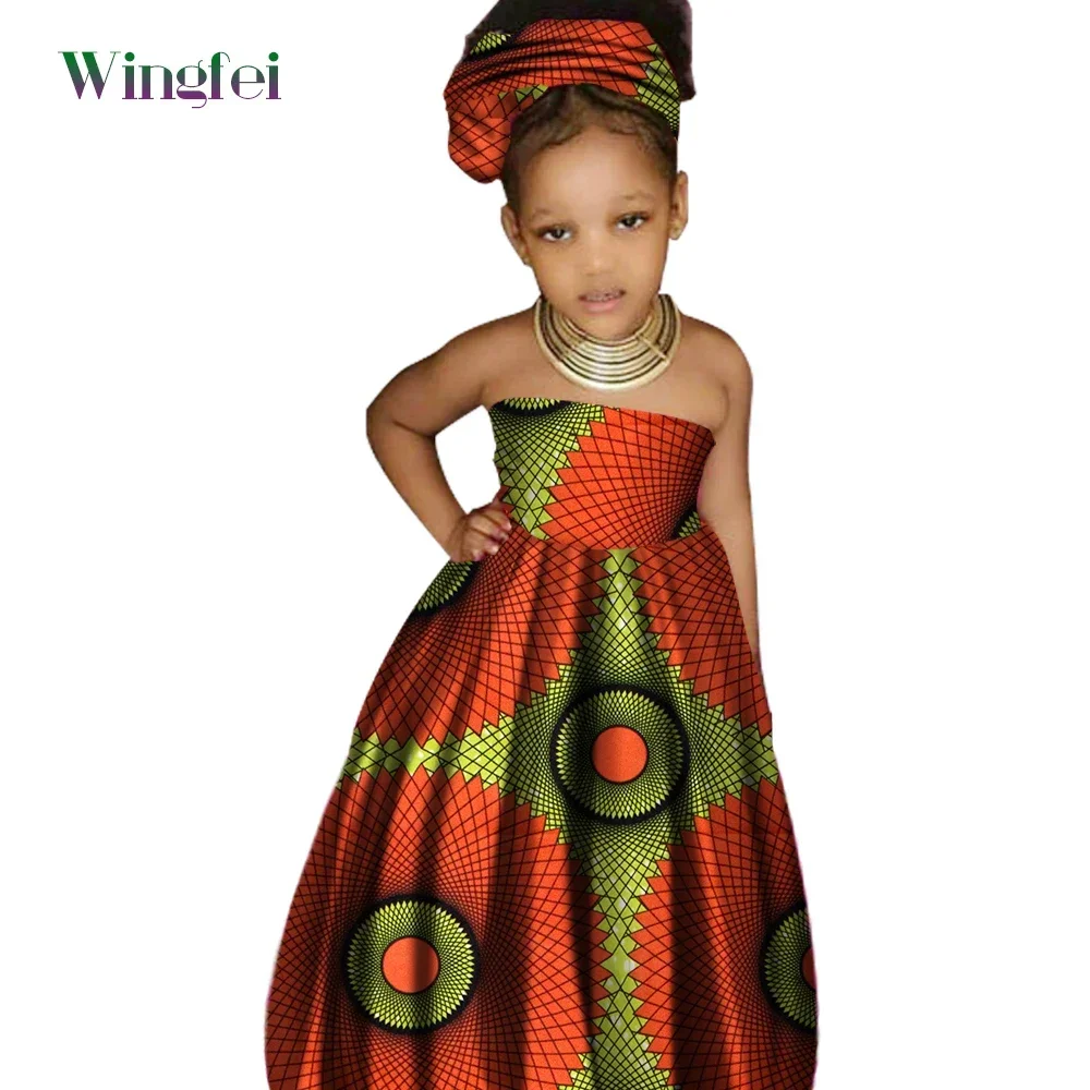 African cute Kid\'s Clothing Girl\'s Dashiki Traditional 100%wax Cotton Print Clothing Africa Print Natural Children Dresses WYT62