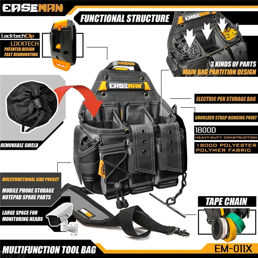 EASEMAN 1800D Tool Bag Quick Release Design for Carpenters & Electricians, Heavy-Duty Work Organizer