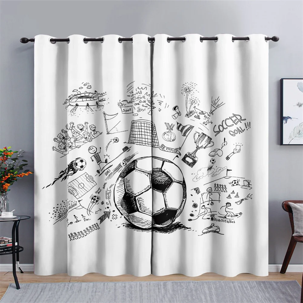 3D Cheap Modern Boy Childern Football Series sport nero sottile ombreggiatura 2 pannelli tenda per camera da letto soggiorno Home Hook Decor