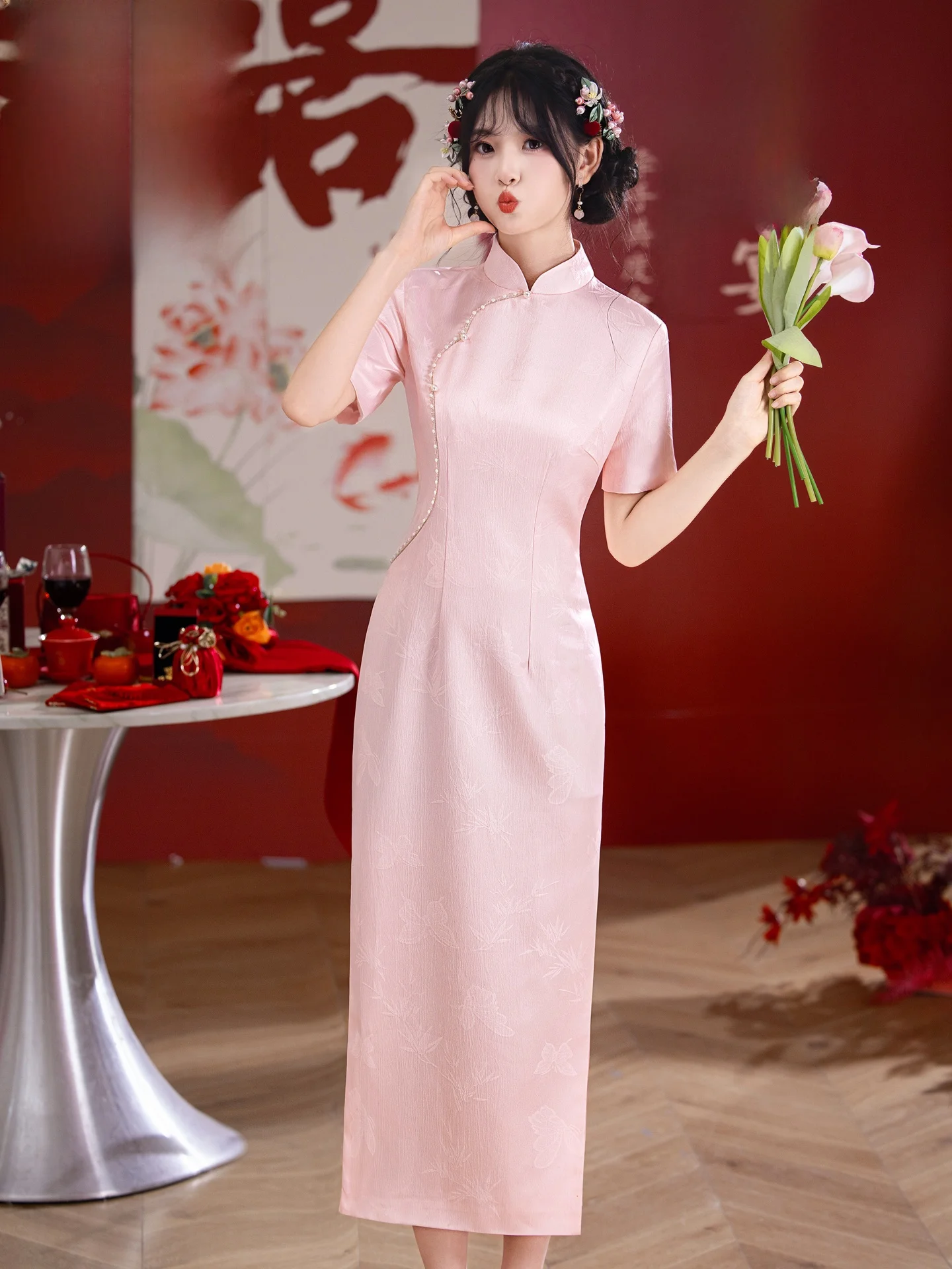 ele-pink-ort-sve-wedding-dr-for-women-beautiful-daily-wear-new-2025-vintage-sle-polyester-fiber