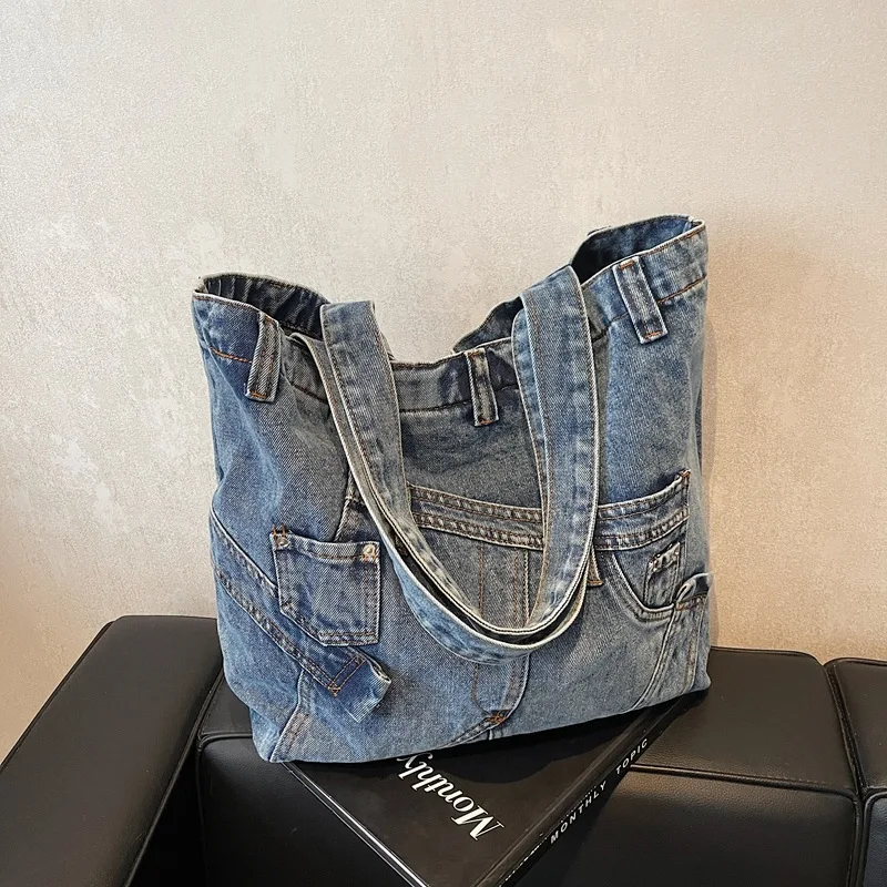 

Large Capacity Casual Tote Bag for Women Shoulder Bags Fashionable Denim Shopping Bags Class Bags for Girl Designer Bag Сумка