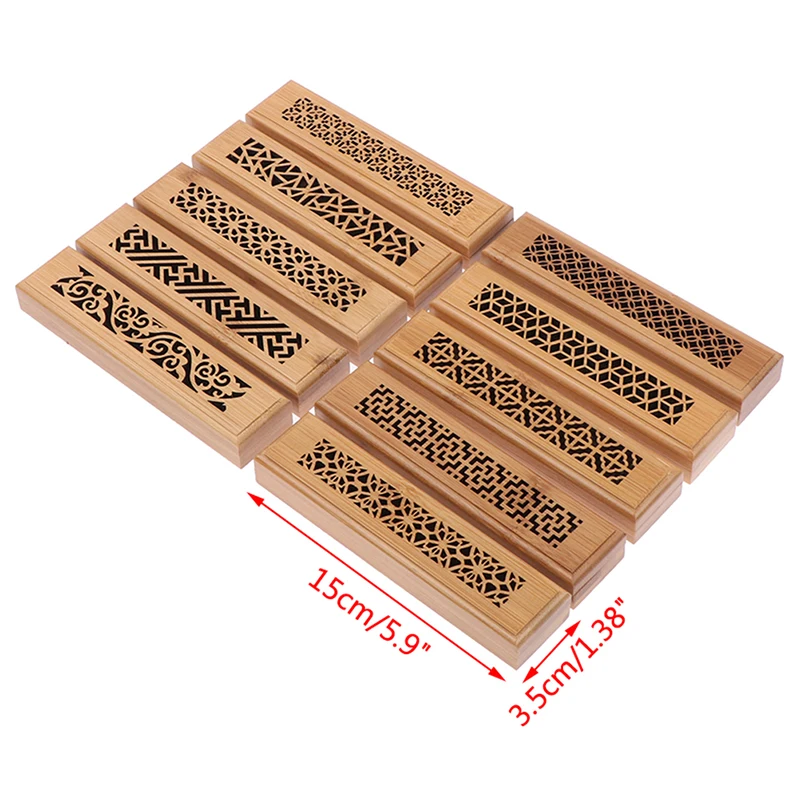 1Pc Incense Box Bamboo Wood Incense Stick Holder Burning Joss Insence Box Burner Ash Catcher Home Decoration Random Style