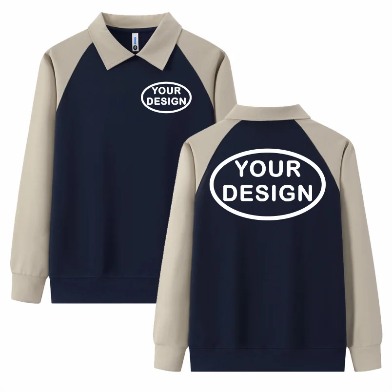 Customized Lapel Sweatshirt With Embroidered LOGO And Printed Business Casual Outdoor Patchwork Lapel Long Sleeved Sweatshirt
