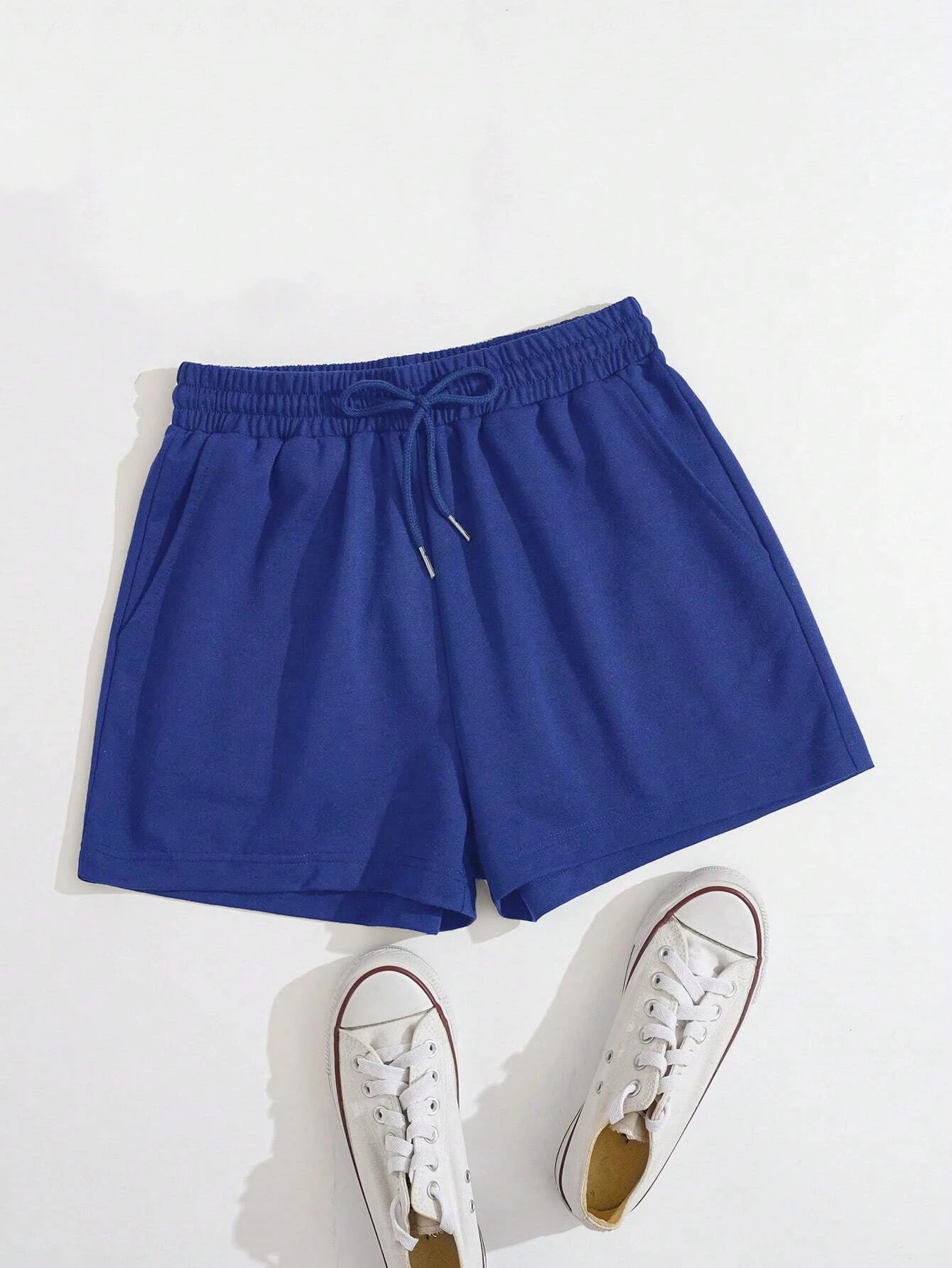 Solid Drawstring Waist Track Shorts