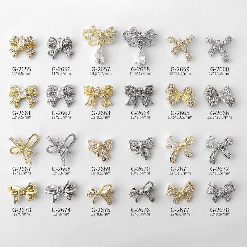 3PCS Luxury Sparkle Zircon 3D Bowknot Crystal Drop Pendant Bow Alloy Nail Art Rhinestones Jewelry Decorations Manicure Ornaments